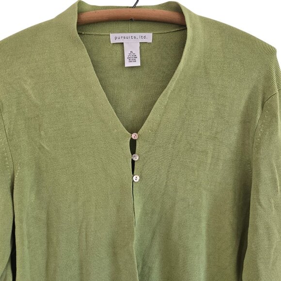 Pursuits Ltd. Vintage XL Green Silk/Nylon Blend V-Neck Cardigan Sweater Buttons - Picture 3 of 10